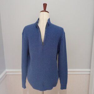Lands End Blue 1/4 Zip Long Sleeve Ribbed Knit Pullover sz L